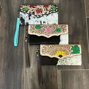 High Quality Hand Tooled Genuine Cowhide Leather Long Wallet Female <b>Purse</b> Vintage <b>Rfid</b> Blocking Card Holder Clutch for Women - Product Image 5