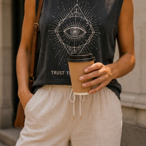 T-shirt sans manches pour femme en coton 100 % tricoté, effet délavé, respirant, coupe muscle - Product Image 2