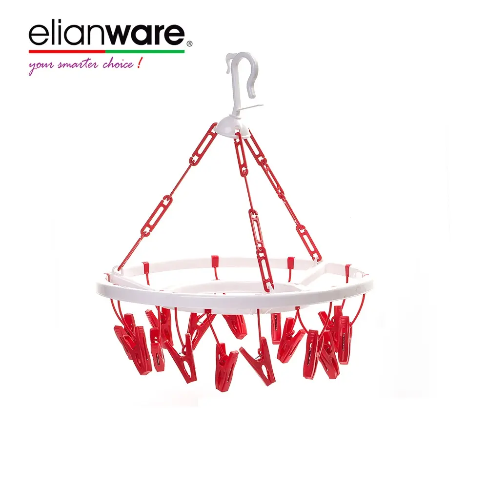 Elianware High Quality 15 Clip Pegs Round and 24 Clips Pegs Rectangle Clothes Hanger Windproof Drying Rack With Hook