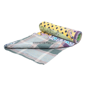 Kantha <b>Quilt</b> Gudari GD072 Kantha <b>Quilt</b> Gudari Indian Reversible Hand Stitched Heavy <b>Throw</b> Old Sari Blanket Patch Work Heavy - Product Image 1
