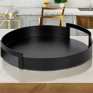 Metal Round Polished Handmade Black Serving Tray Dishwasher Safe & BPA Free for Hotels and Restaurants - Product Image 1