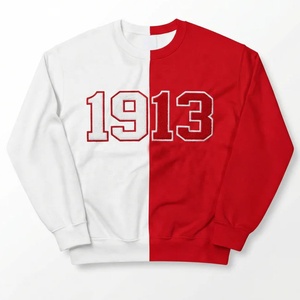 Women's Red And <b>White</b> Asymmetric Crew Neck Sweatshirt With Embroidered Logo Full Sleeve <b>Knitted</b> Cotton Autumn Wear - Product Image 1