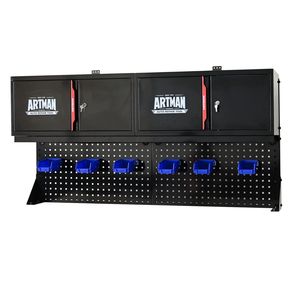 Armadietto Portautensili a Doppia Anta in Acciaio Inossidabile da Parete, con Cesto Sospeso, Ganci e Ripiani, Scaffale Portaoggetti a Muro in Acciaio Inossidabile Forato - Product Image 4