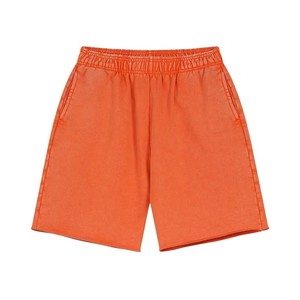 Shorts Bermuda Décontractés Orange Uni pour Hommes, Taille Élastique, Poches, Tissu Léger et Respirant en Mélange de Coton, OEM ODM - Product Image 1