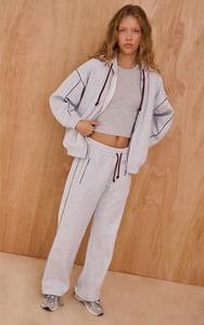Custom Womens Light Gray Tracksuit Full Zip Hoodie <b>Jogger</b> <b>Set</b> Cotton Fleece Casual Activewear Loungewear <b>Matching</b> Outfit - Product Image 3