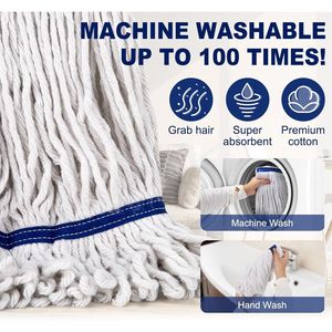 Loop End String Heavy Duty Commercial 59-Inch Cotton Wet <b>Mop</b> <b>Floor</b> 2 Extra <b>Mop</b> Heads Replacement Industrial <b>Mops</b> - Product Image 4