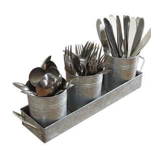 Porte-ustensiles de cuisine en métal galvanisé écologique de haute qualité à 3 compartiments pour cuillères et épices en bouteille - Product Image 3