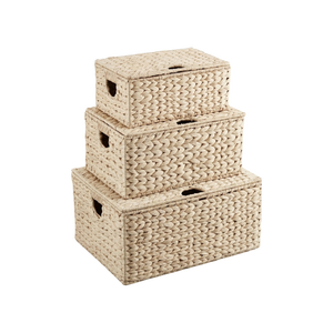 High Quality Eco-Friendly Rustic Water Hyacinth Set 3 Woven <b>Storage</b> <b>Baskets</b> Lid Multi-Purpose <b>Rectangle</b> Customized Color - Product Image 1