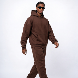 Sudaderas bordadas al por mayor, 400gsm, algodón polar, corte con hombros caídos, con logo cosido para marcas de ropa - Product Image 1