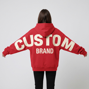 Private Label Women's Heavyweight <b>Hoodie</b> Brushed Cotton Fleece Pullover With Applique Graphic And Ribbed Sleeve Trim - Product Image 5