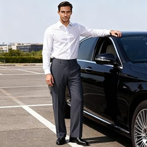 กางเกงเดรสทรงคลาสสิกสำหรับผู้ชาย เอวแบบยืดหยุ่น ด้านหน้าเรียบ – กางเกงธุรกิจและสำนักงานที่สวมใส่สบายและยืดหยุ่นได้ - Product Image 5