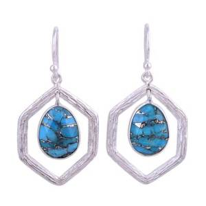 925 <b>Sterling</b> <b>Silver</b> Blue Copper Water Drop Vintage Engagement Drop Earrings Textured <b>Silver</b> <b>Wire</b> Dangle Earrings for Women - Product Image 1