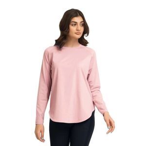 Camiseta de manga larga rosa para mujer, con cuello curvo, estilo casual, holgada, tipo jersey, lisa, básica, para uso diario, túnica a la moda A - Product Image 1