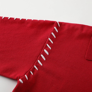 Elegant Women's Single-Bretted Sweater <b>Long</b> Red Knit <b>Cardigan</b> <b>with</b> Button up Collar Solid Pattern - Product Image 5