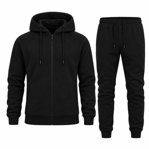 Ensemble de survêtement pour homme à capuche et fermeture éclair intégrale, sweat-shirt uni zippé et pantalon de jogging à revers, 2 pièces, vêtements de sport décontractés, vente en gros - Product Image 4