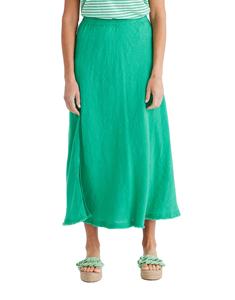 กระโปรงผ้าลินินทรงสวยทันสมัย เอวยางยืด ผ่าข้าง แต่งชายรุ่ย 100% ผ้าลินิน สีเขียวแอปเปิ้ล สำหรับผู้หญิง - Product Image 1