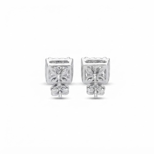 Boucles d'oreilles clous de mariée en or massif 10K 14K 18K, certifiées IGI, avec halo de diamants de laboratoire ronds et taille princesse, couleur DEF, clarté VS VVS - Product Image 4