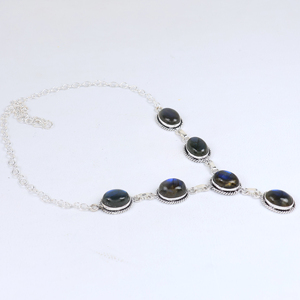 Collar de Moda con Piedras Naturales de Labradorita Ovaladas, Chapado en Plata de Ley 925, de Alta Calidad, Venta al Por Mayor - Product Image 2
