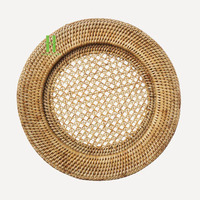 Assiette de table artisanale en bambou naturel tressé de haute qualité, écologique, couleur personnalisée, style bohème, épaisseur 10 mm, logo personnalisé, diamètre 33/35 cm