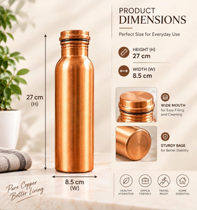 Botella de Agua de Cobre 100% Puro de 1000 ml con Tapa de Rosca a Prueba de Fugas, Botella Reutilizable para el Hogar, Viajes, Yoga y Oficina - Product Image 6