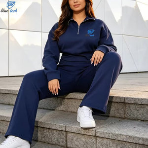 Custom <b>Women's</b> Casual Two Piece Hoodie Set White Crop <b>Jacket</b> Wide Leg Sweatpants Bulk Clothing Manufacturer OEM Services - Product Image 3