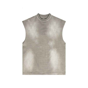 Streetwear Oversized <b>Cropped</b> Gym Tank <b>Top</b> Custom Cut Sleeveless Knitted Breathable Solid V-neck High Street Style Men's - Product Image 2