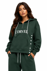 Ensemble de survêtement streetwear en gros avec sweat à capuche oversize à col cheminée, garniture latérale à boutons-pression et bas ample à jambes larges - Product Image 4