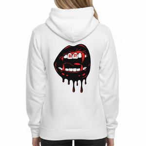Sudadera con capucha de forro polar blanco para mujer con logotipo personalizado, venta al por mayor, estilo urbano, gráfico de labios de vampiro, sudadera pesada de invierno - Product Image 2
