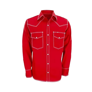 Chemise Western bleue pour homme avec surpiqûres contrastées et poches poitrine, en coton, manches longues, style workwear - Product Image 6