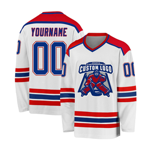 Jersey de Hockey sobre Hielo Personalizado para Hombre, Manga Larga, Azul Marino, Rojo y Blanco, Logotipo Sublimado en la Parte Delantera, Poliéster que Absorbe la Humedad, Corte Regular, Invierno - Product Image 3
