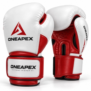 Guantes de Boxeo Rojos y Blancos, Guantes de Entrenamiento Profesional, Guantes de Boxeo Acolchados, Logotipo Personalizado OEM, Guantes Deportivos al por Mayor - Product Image 1