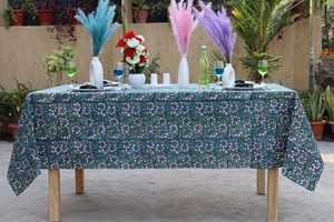 Custom Floral Colorful Hand Block Print Table Cover Woven Cotton Table Cloth for Wedding Decoration Colorful Wedding Table - Product Image 6
