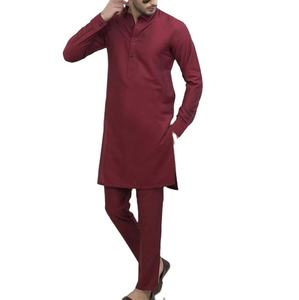 Nouvel Arrivage 2026 – Ensemble Shalwar Kameez Uni Bordeaux Personnalisé Deux Pièces avec Pyjama et Kameez pour Hommes 100% Coton Respirant - Product Image 1