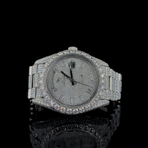 Reloj de Lujo con Movimiento de Cuarzo, Fecha Automática, Oro Blanco, Estilo Hip Hop, Calidad VVS, Moissanita, Correa de Acero Inoxidable - Product Image 1