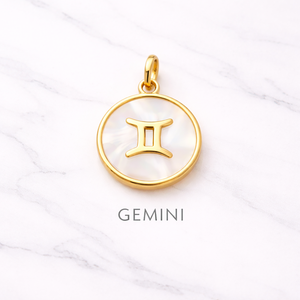 Collar con Colgante del Signo Zodiacal Géminis Chapado en Oro de 24k, con Madreperla, Amuleto del Horóscopo, Joyería Minimalista de Astrología, Regalo - Product Image 1