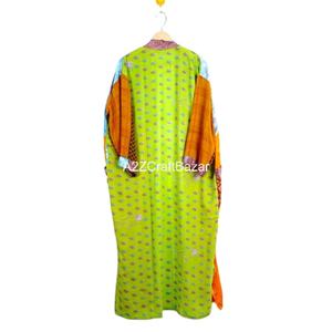 Kimono de Verano Hecho a Mano con Parches de Seda, Bata Larga Suave para Mujer, Vestido Largo de Maternidad con Bolsillos Laterales Delanteros, Cuello en V y Cierre con Cordón - Product Image 3