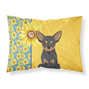 Funda De Almohada estándar decorativa con ilustraciones de girasoles de verano para Chihuahua Black Tan ligero Super suave fundas de cojines de fácil cuidado - Product Image 1
