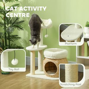Cream White 31\" <b>Cat</b> Tree Tower with <b>Scratching</b> <b>Posts</b> Condo Beds Platform Toy Ball <b>for</b> Indoor <b>Cats</b> - Product Image 4