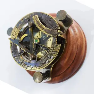 Brass Sundial, Compass on Wooden Base Sundial Compass Vintage Compass on Wood Base for Office Decor Anniversary Gift Your Logo