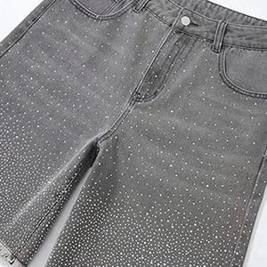 Unisex High Quality Acidwash Denim Shorts Allover Rhinestones Custom Made Jean Shorts for <b>Men</b> Summer Diamond Jorts - Product Image 2