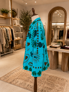 Turquoise <b>Velvet</b> Suzani <b>Jacket</b> <b>Women</b> Hand Embroidered Abstract Floral Boho Coat Ethnic Designer Outerwear Wholesale India - Product Image 5