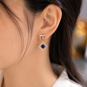 Laxmi 14k solid Gold Zircon Drop Earrings Emerald Cut Blue <b>Stone</b> Geometric Dangle for Women Religious Ceremonies Gift Jewelry - Product Image 6