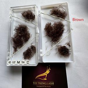 ขนตาปลอมสีน้ำตาลพรีเมียมคุณภาพสูงแบบพัดสำเร็จรูป CC/DD/LC/LD Curl ขน PBT เกาหลี 20 มม. นุ่ม สบาย ถาดแบบกำหนดเองได้ - Product Image 1