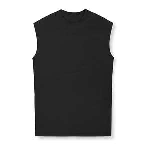 Débardeur sans manches pour homme de qualité supérieure, respirant, 275 GSM, col rond, noir uni, tricoté, décontracté, vente en gros - Product Image 1