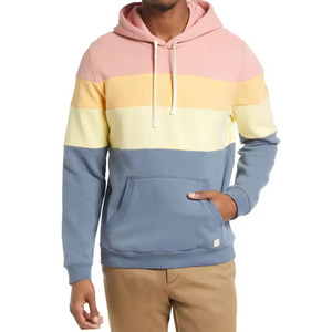 Nouveau sweat à capuche décontracté color block rose pastel jaune bleu rayé avec cordon de serrage pour homme – Sweats à capuche personnalisés - Product Image 4