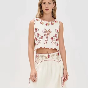 Ensemble 2 pièces décontracté pour femme, haut long brodé uni en tissu tissé 100 % coton mousseline avec un joli design - Product Image 5