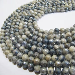 Perles rondes facettées en argentite grise naturelle de 6-7 mm, brin de perles de 15 pouces - Product Image 3