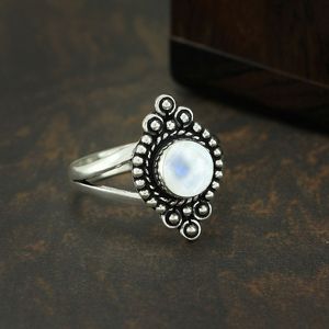 Natural Rainbow Moonstone Ring 925 Sterling Silver Setting Handmade Women Boho <b>Gift</b> <b>For</b> <b>Her</b> - Product Image 3