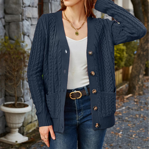 Cardigan respirant pour femme, couleur bleu marine, tendance, grande taille, manches longues - Product Image 5