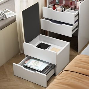 3-in-1 Compact <b>Makeup</b> Vanity Set Small Lighted <b>Mirror</b> Visible Glass Desktop with 3 Drawers Flip Top Vanity Desk - Product Image 5